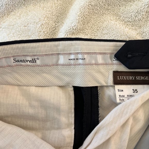 Flat Front Wool Dress Pants SANTORELLI Navy Size 35 Luxury Serge